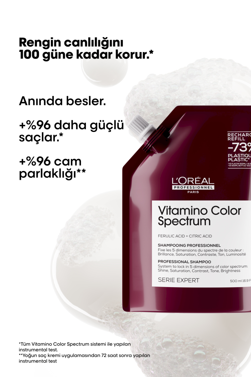 Vitamino Color Spectrum Boyalı Saçlar İçin Parlaklık Kazandıran Renk Koruyucu Refill Şampuan  500 ml - Görsel 2
