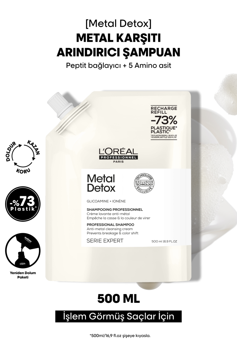 Metal Detox İşlem Görmüş ve Yıpranmış Saçlar İçin Kırılma Karşıtı Arındırıcı Refill Şampuan
