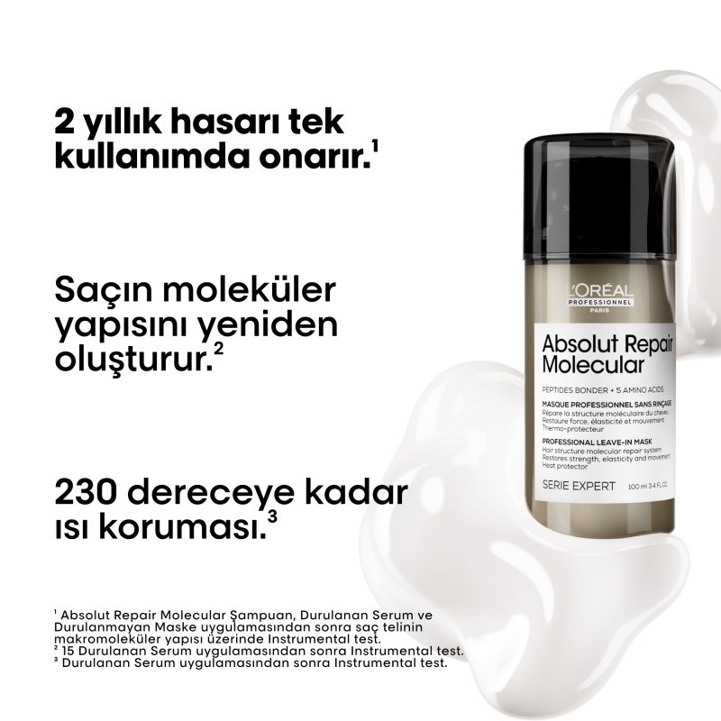 Absolut Repair Molecular Tüm Yıpranmış Saçlar İçin Durulanmayan Maske